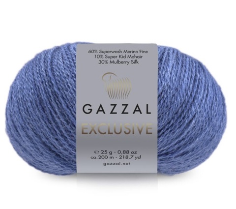 Włóczka GAZZAL Exclusive 9937 niebieski - 60% merino superwash, 30% jedwab, 10% moher