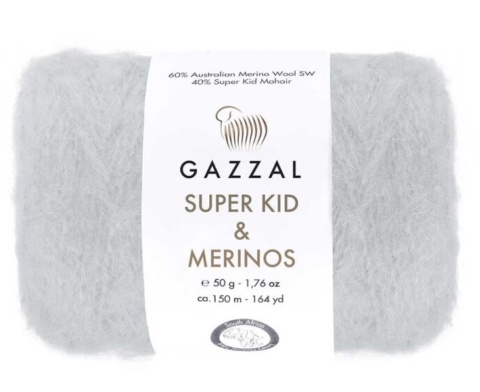 Włóczka GAZZAL Super Kid Mohair & Merinos - 61280 jasny szary
